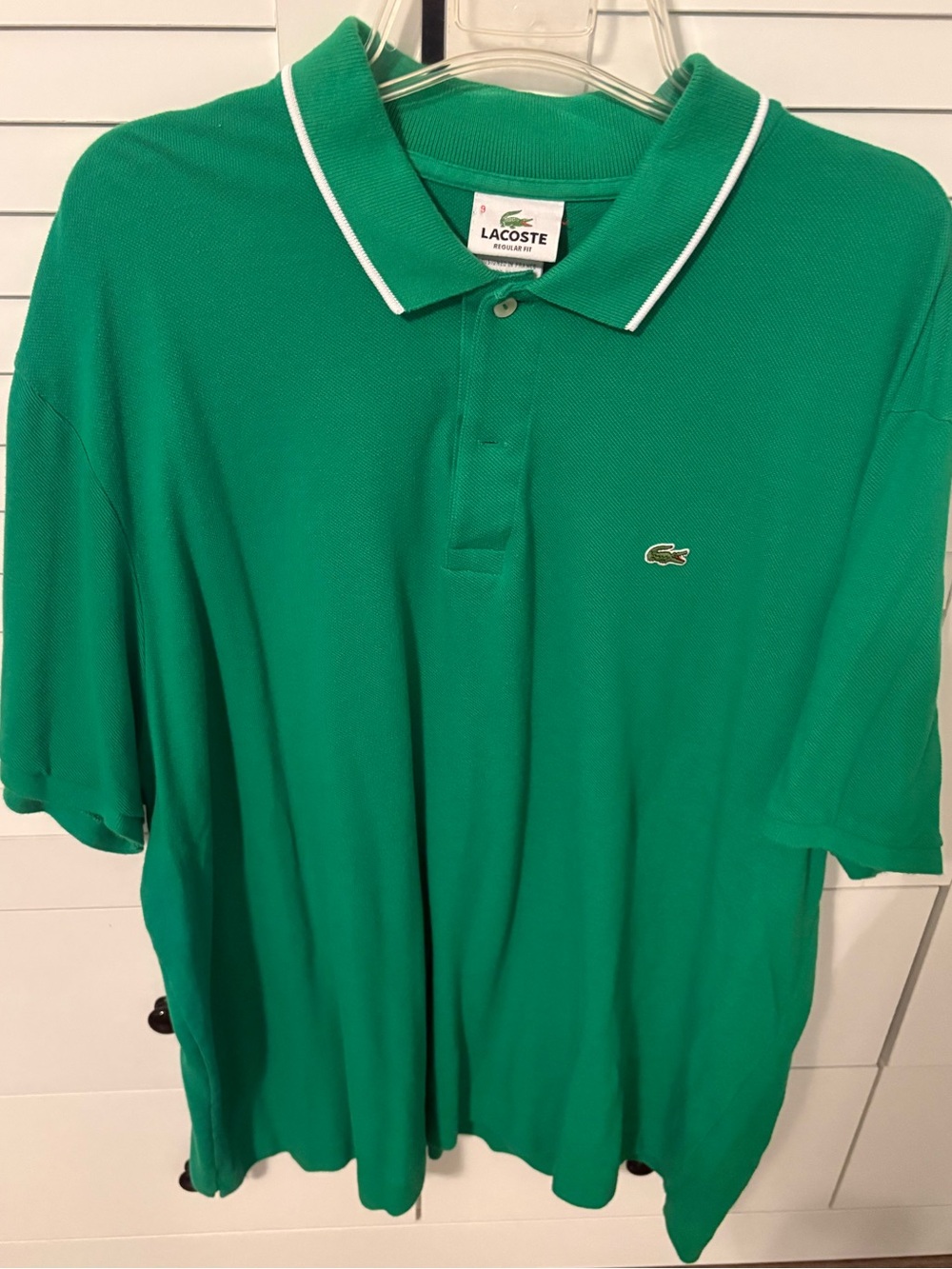 Lacoste Green Polo with White-Trim Collar size 9